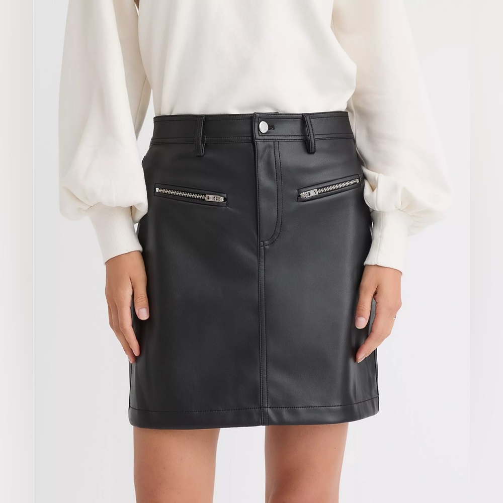 LOFT Faux Leather Moto Mini Skirt - 8